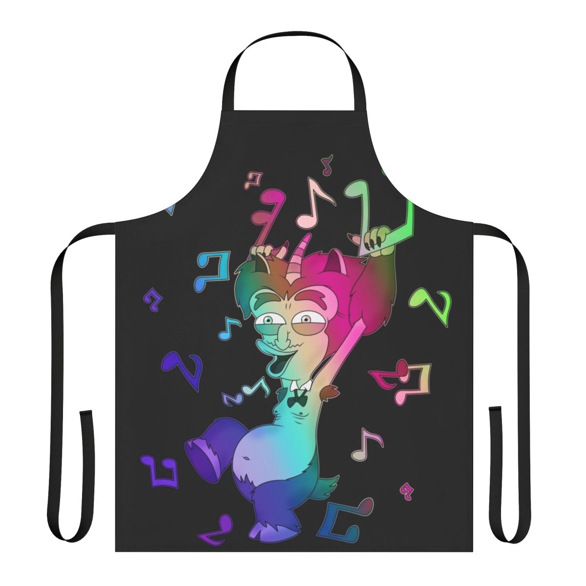 Big Mouth-inspired apron with musical notes and the Hormone Monster