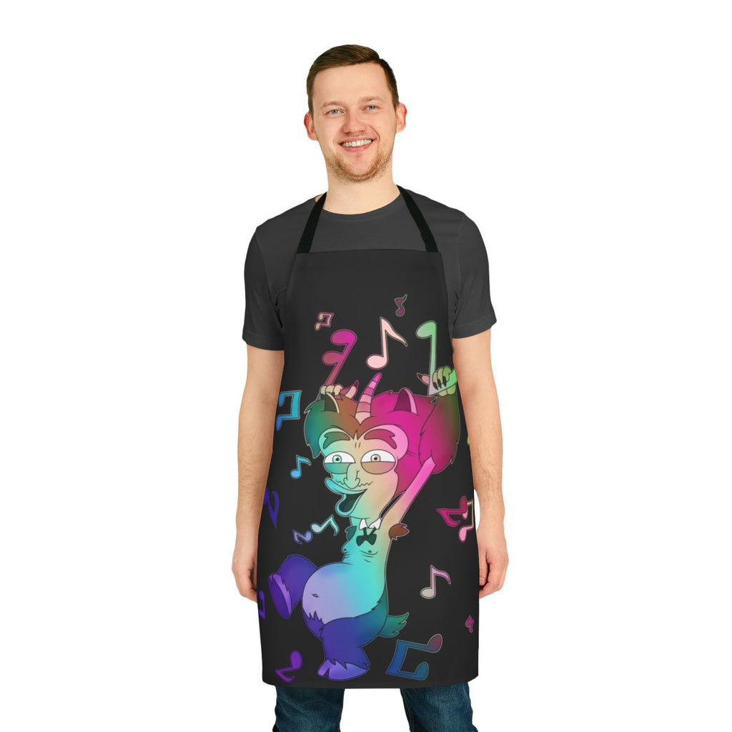 Big Mouth-inspired apron with musical notes and the Hormone Monster