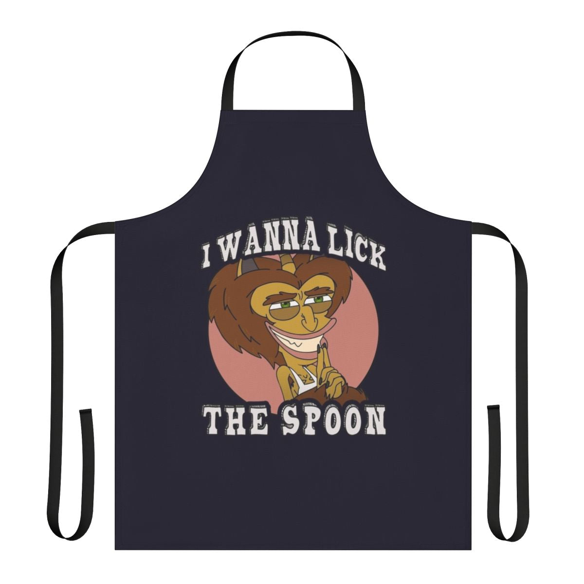Big Mouth themed apron with "I Wanna Lick the Spoon" text