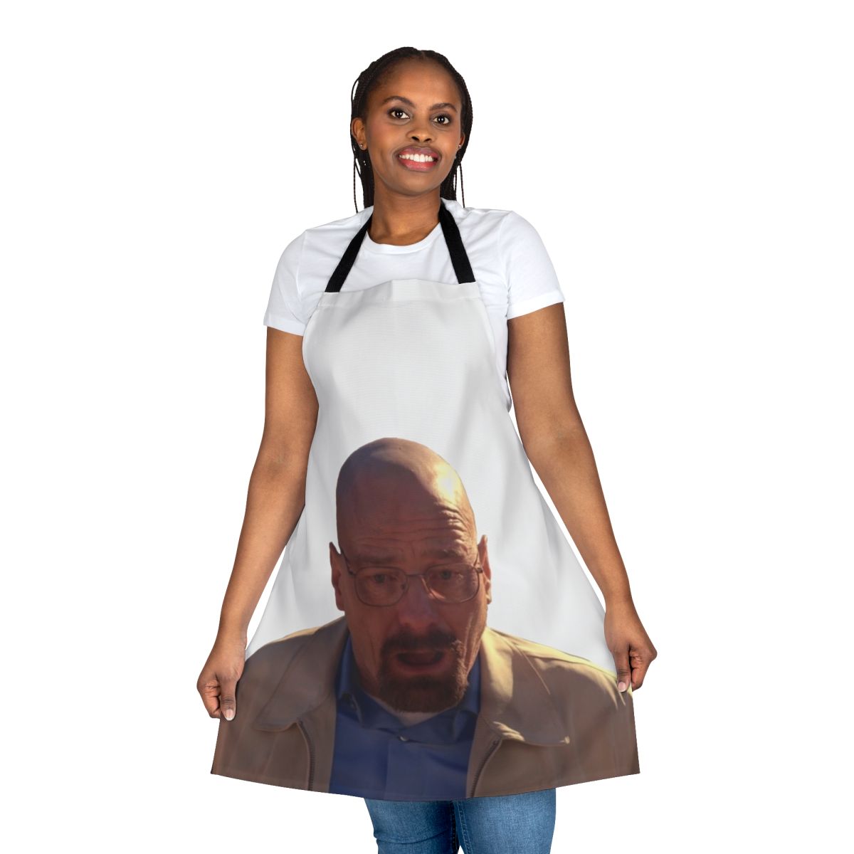 Breaking Bad themed apron featuring Walter White, Jesse Pinkman, Gus Fring, and Hank Schrader