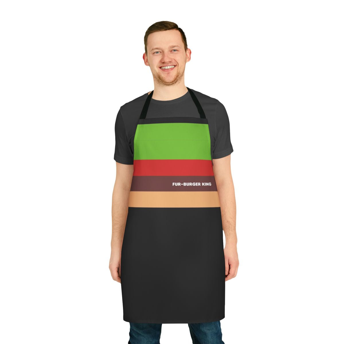 Humorous burger-themed apron with a furry, rude design