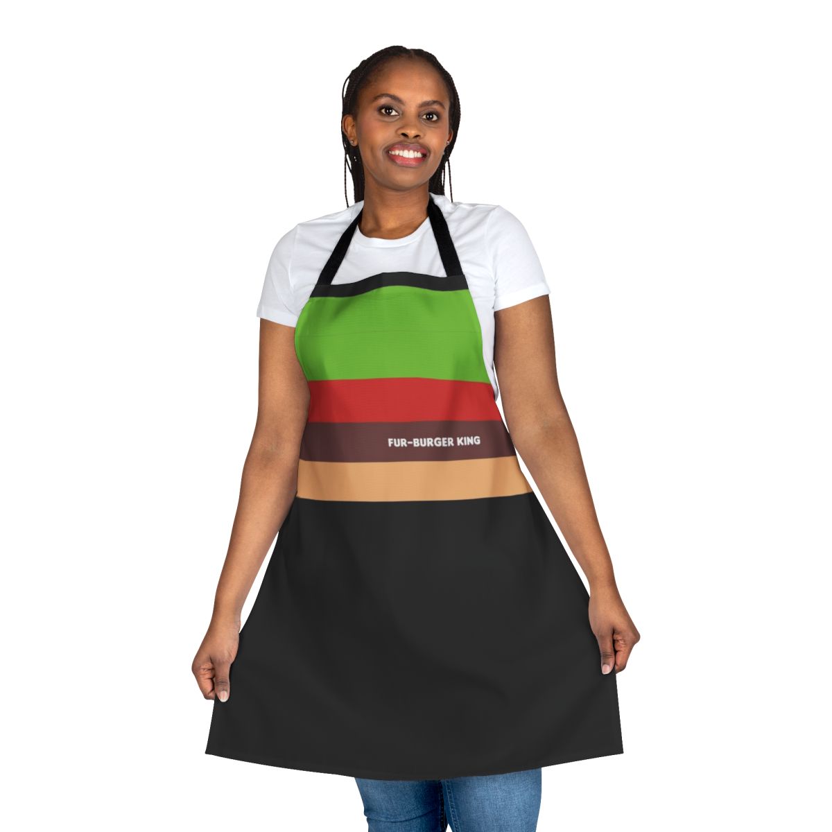 Humorous burger-themed apron with a furry, rude design