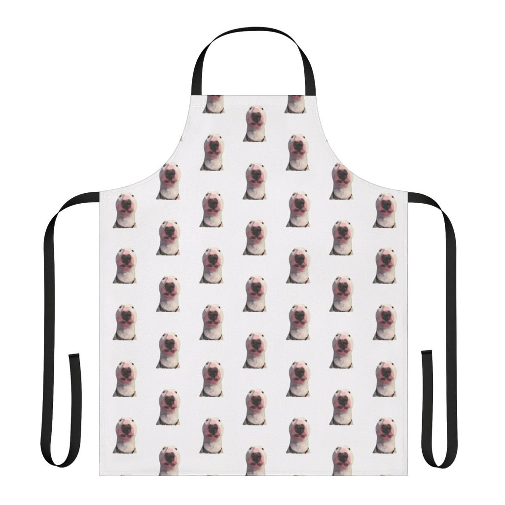 Puppernelson cartoon meme face printed on a high-quality apron for dog lovers