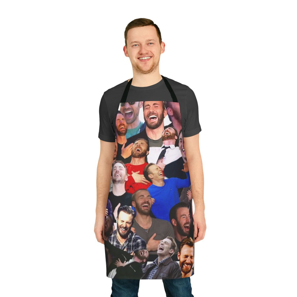 Apron featuring a collage design of actor Chris Evans laughing