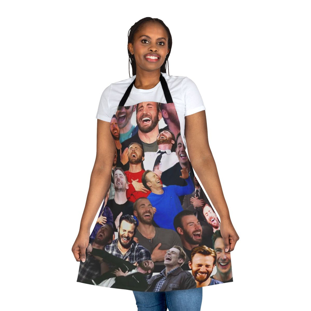 Apron featuring a collage design of actor Chris Evans laughing