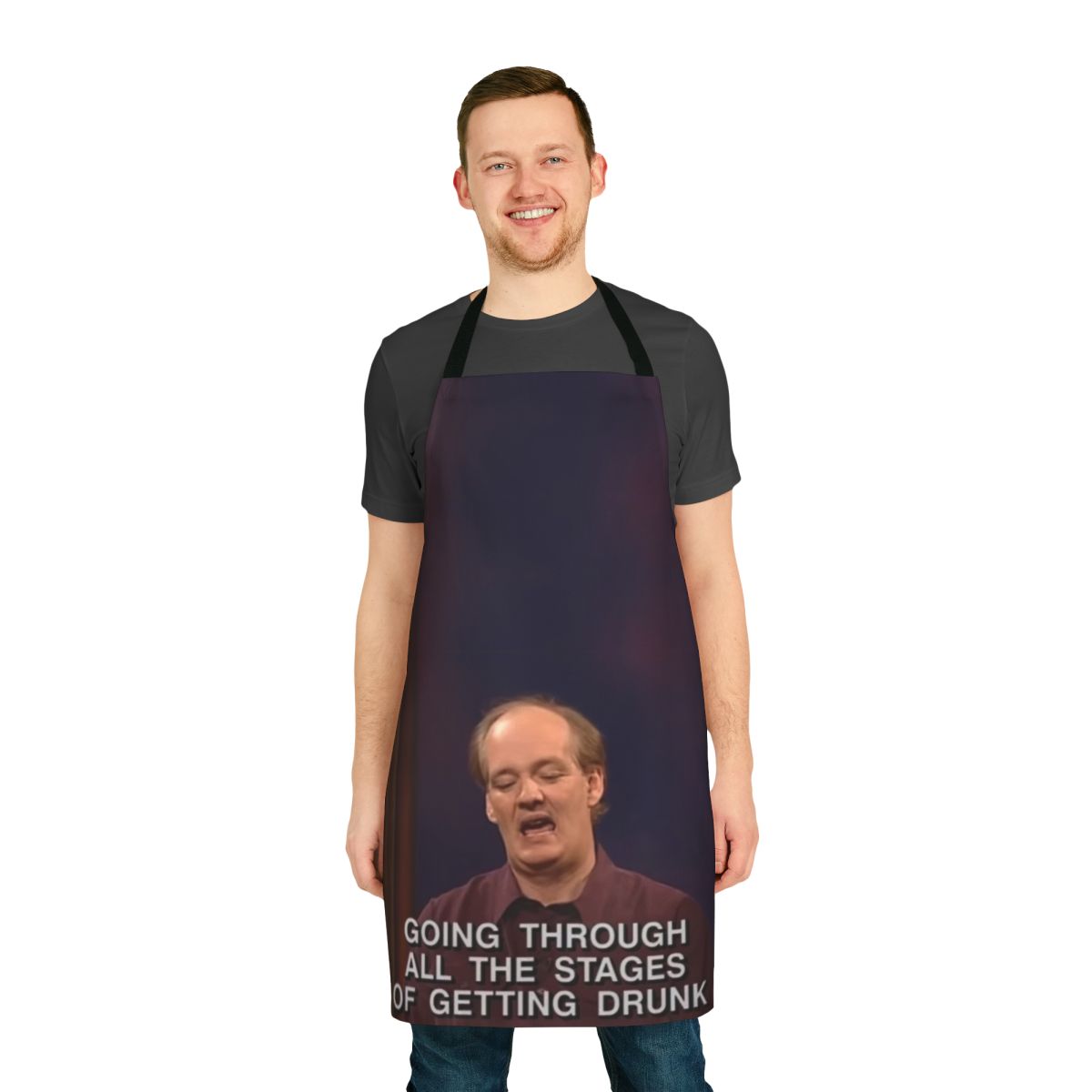 Comedy improv-inspired apron featuring Colin Mochrie