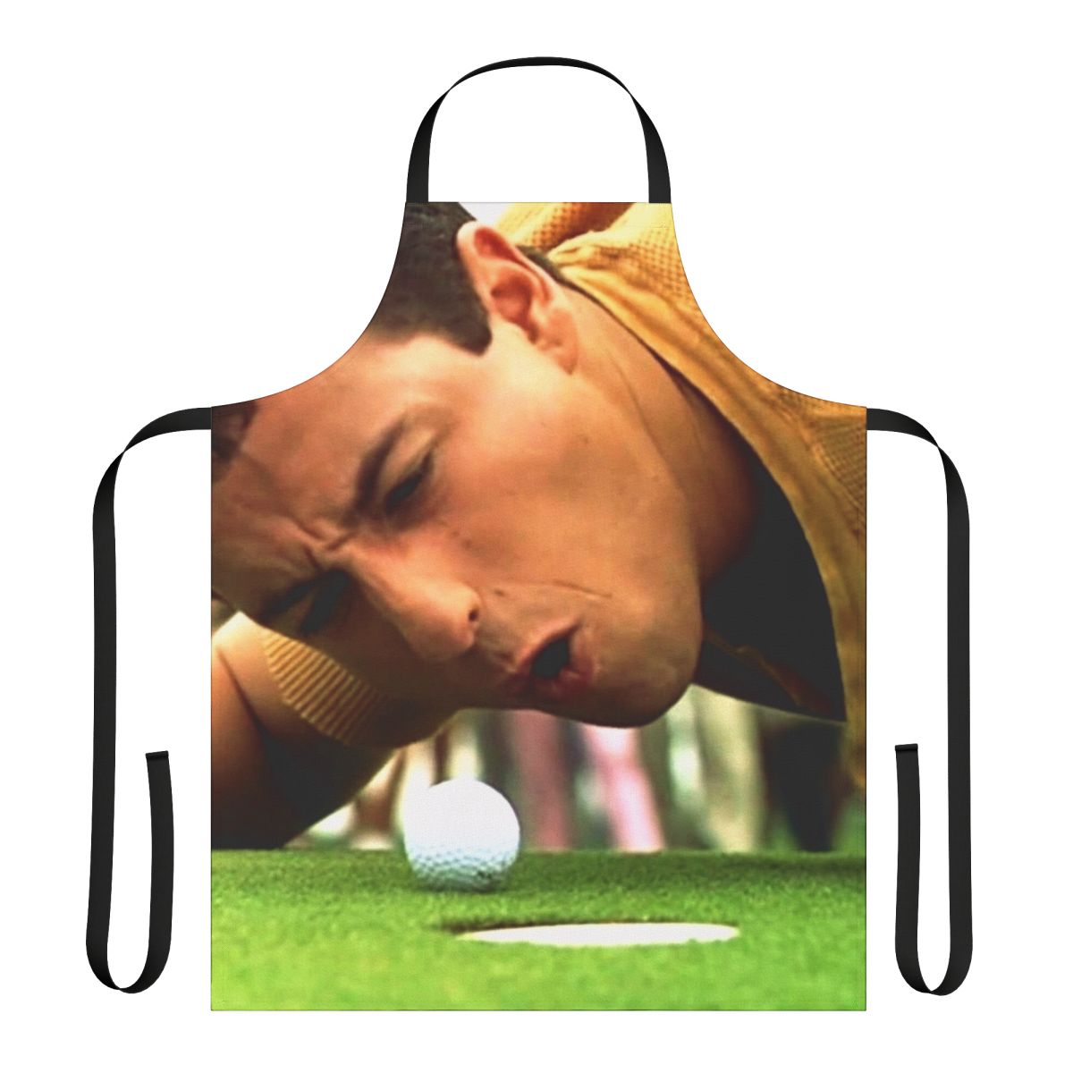 Funny golf-themed apron with a comedic design