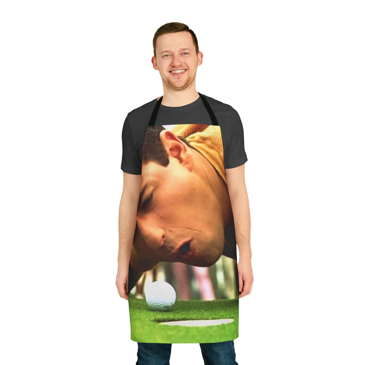Funny golf-themed apron with a comedic design