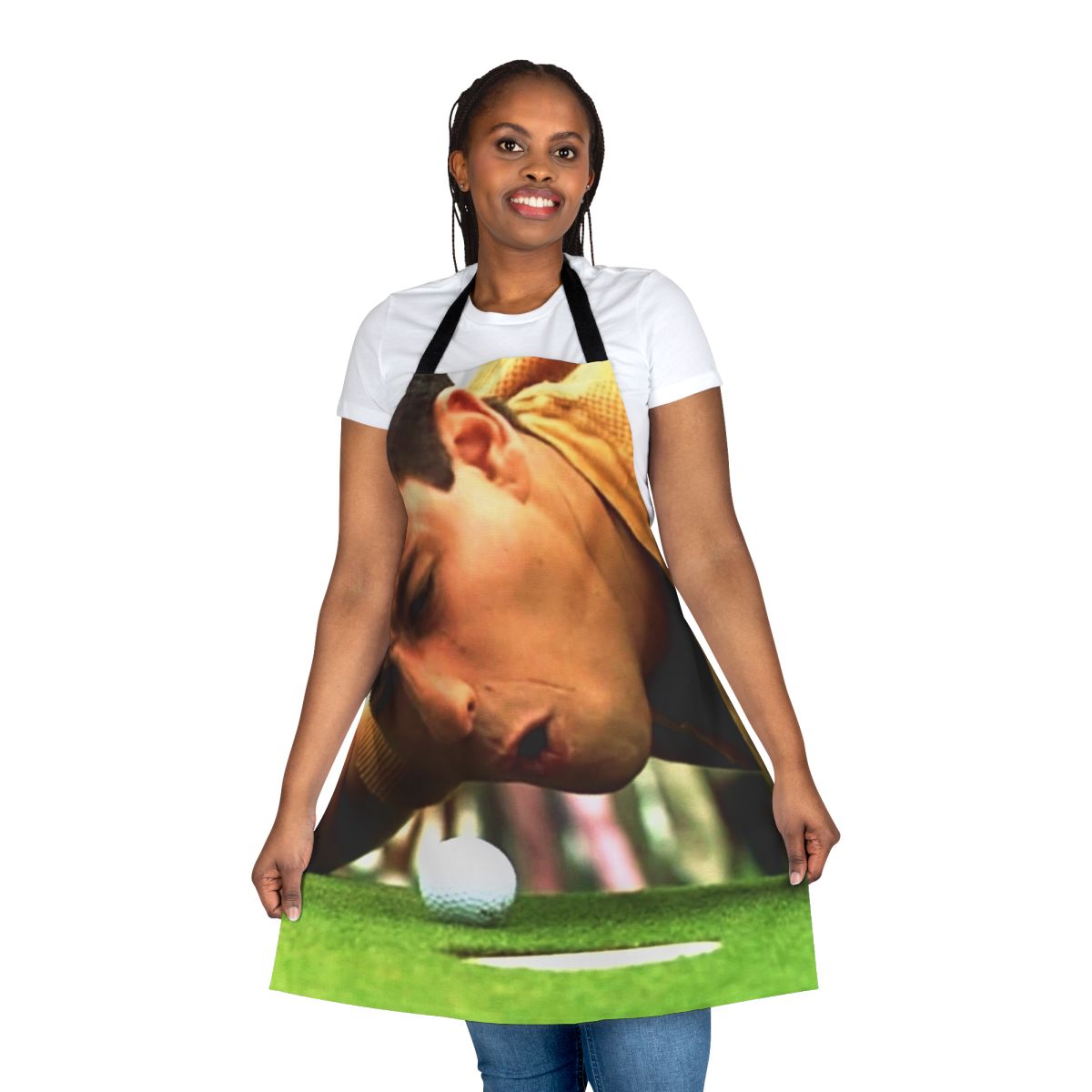 Funny golf-themed apron with a comedic design