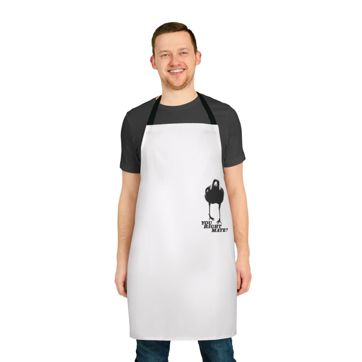 Magpie-patterned apron with text reading "Magpie Season"