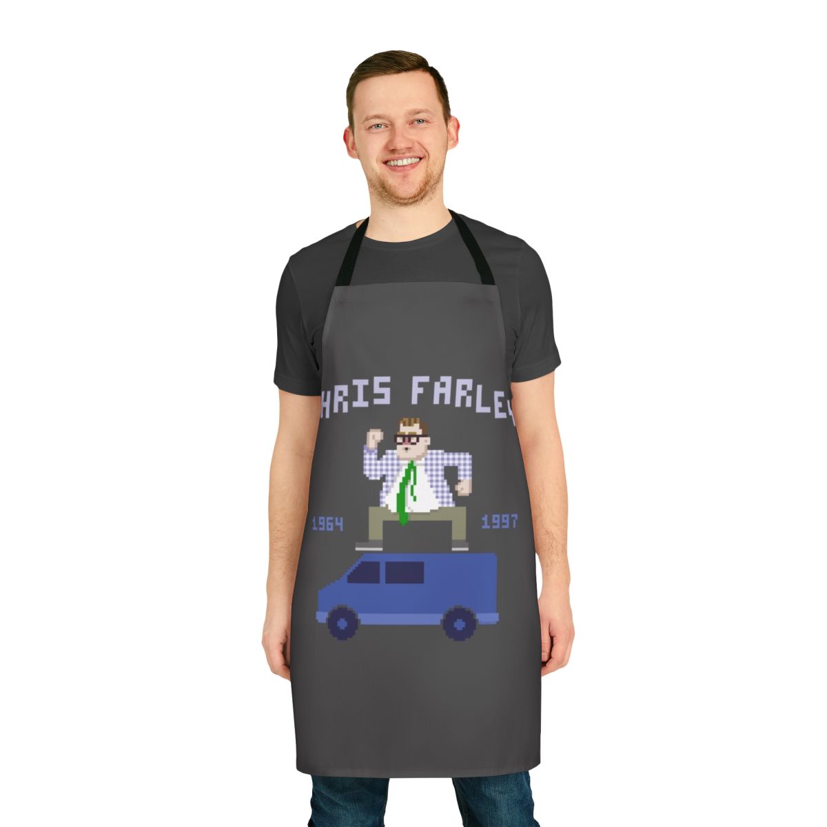 Stylish apron featuring the iconic Matt Foley character from the Chris Farley Saturday Night Live skits.