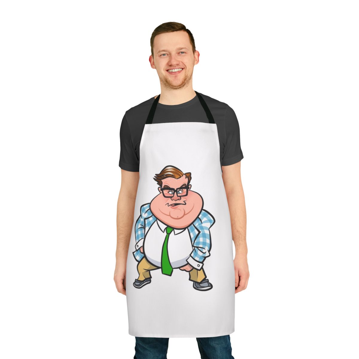 Funny Matt Foley motivational speaker caricature design printed on a durable apron