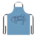 Illustration of a smiling narwhal on a white apron