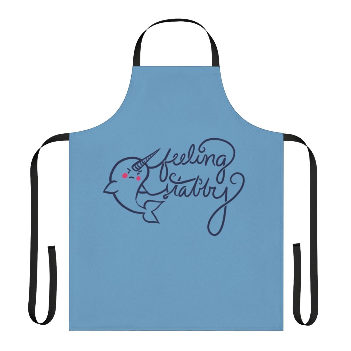 Illustration of a smiling narwhal on a white apron