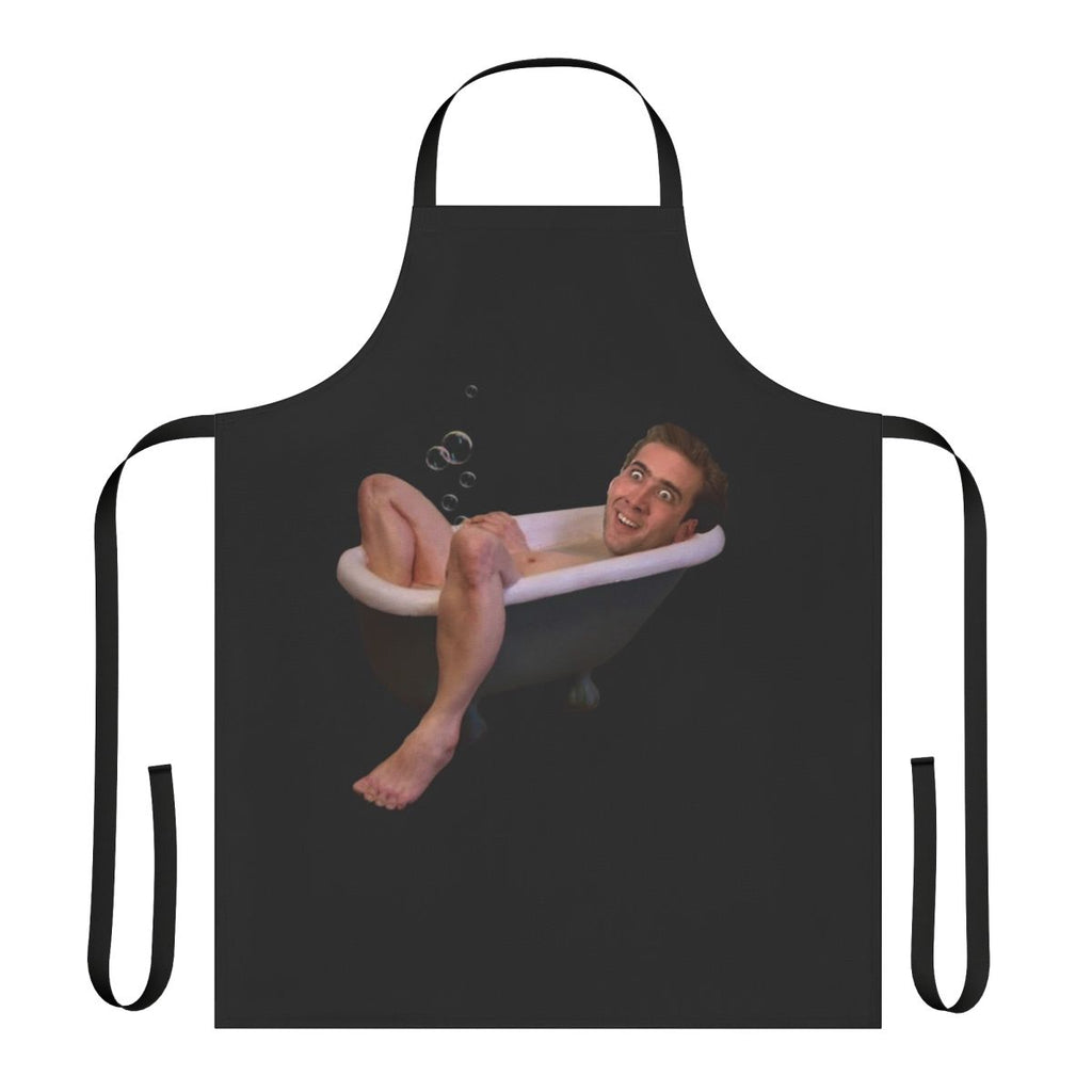 Apron featuring a photo of Nicholas Cage taking a bath
