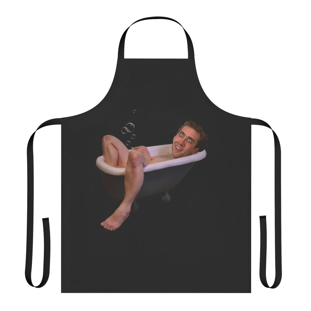 Apron featuring a photo of Nicholas Cage taking a bath