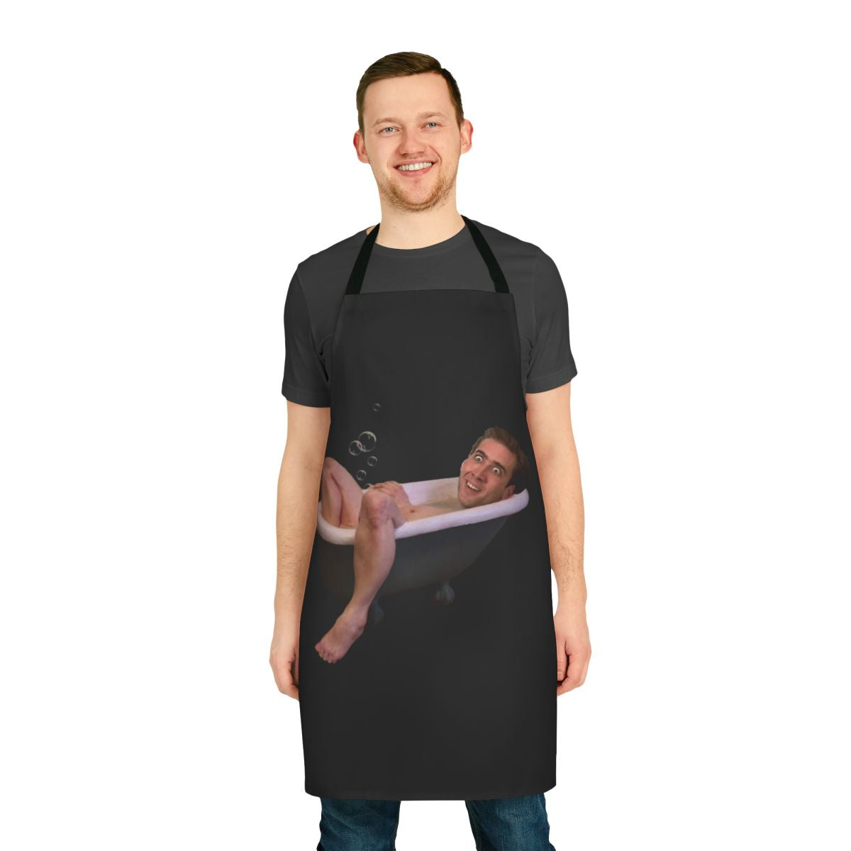 Apron featuring a photo of Nicholas Cage taking a bath