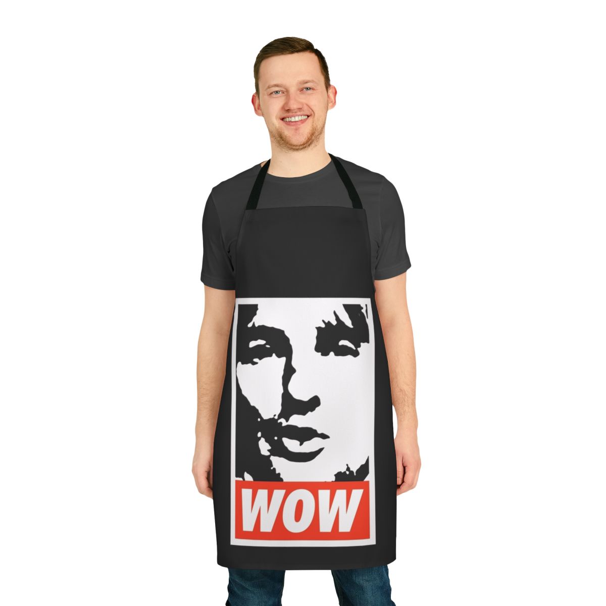 "Humorous Owen Wilson 'Wow' meme printed on a high-quality kitchen apron"