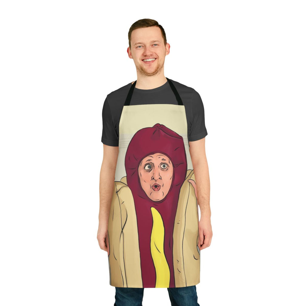 A stylish and humorous apron featuring random designs, perfect for comedy fans.