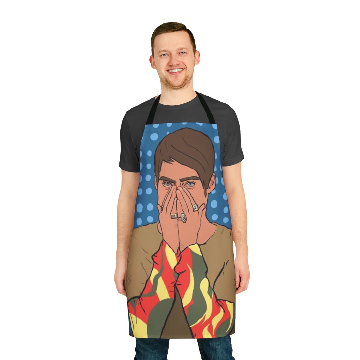 Colorful pop art design featuring SNL character Stefon, printed on a high-quality kitchen apron
