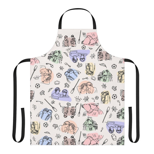 Minimalist apron design featuring line art of the characters from the Netflix series Young Royals