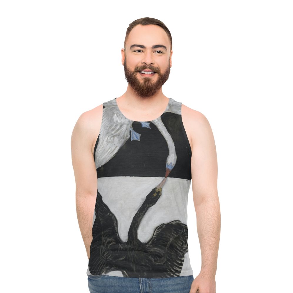 Hilma Af Klint inspired black and white swan unisex tank top