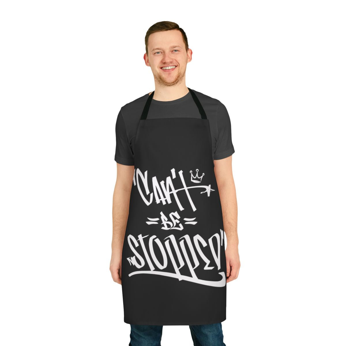 Hip hop themed apron with "Can't Be Stopped" design