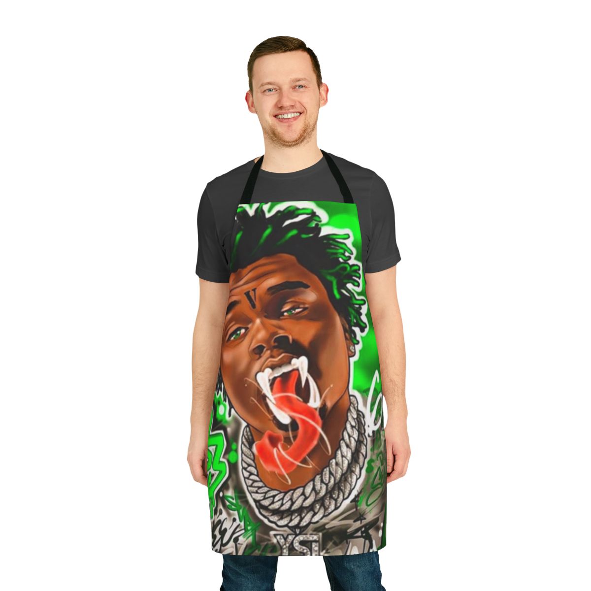 Music-themed apron with "Gunna" design, perfect for hip-hop fans in the kitchen