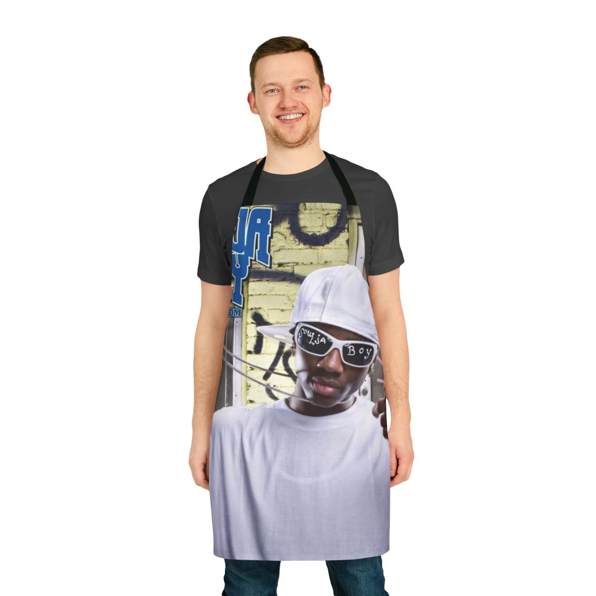 Hip hop inspired apron with "Soulja Tellem" design