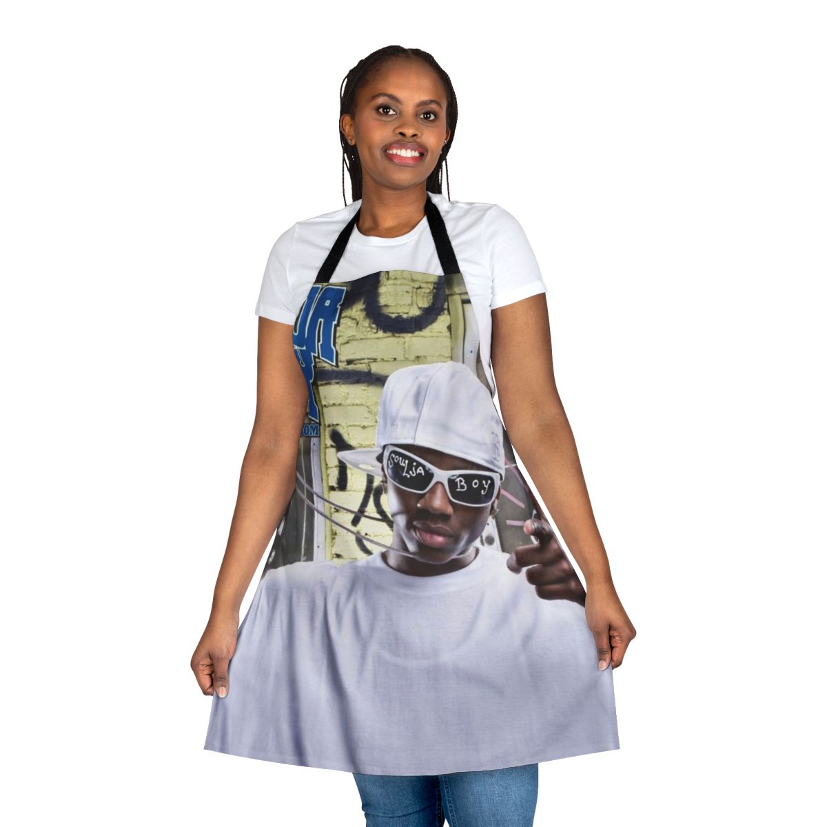 Hip hop inspired apron with "Soulja Tellem" design