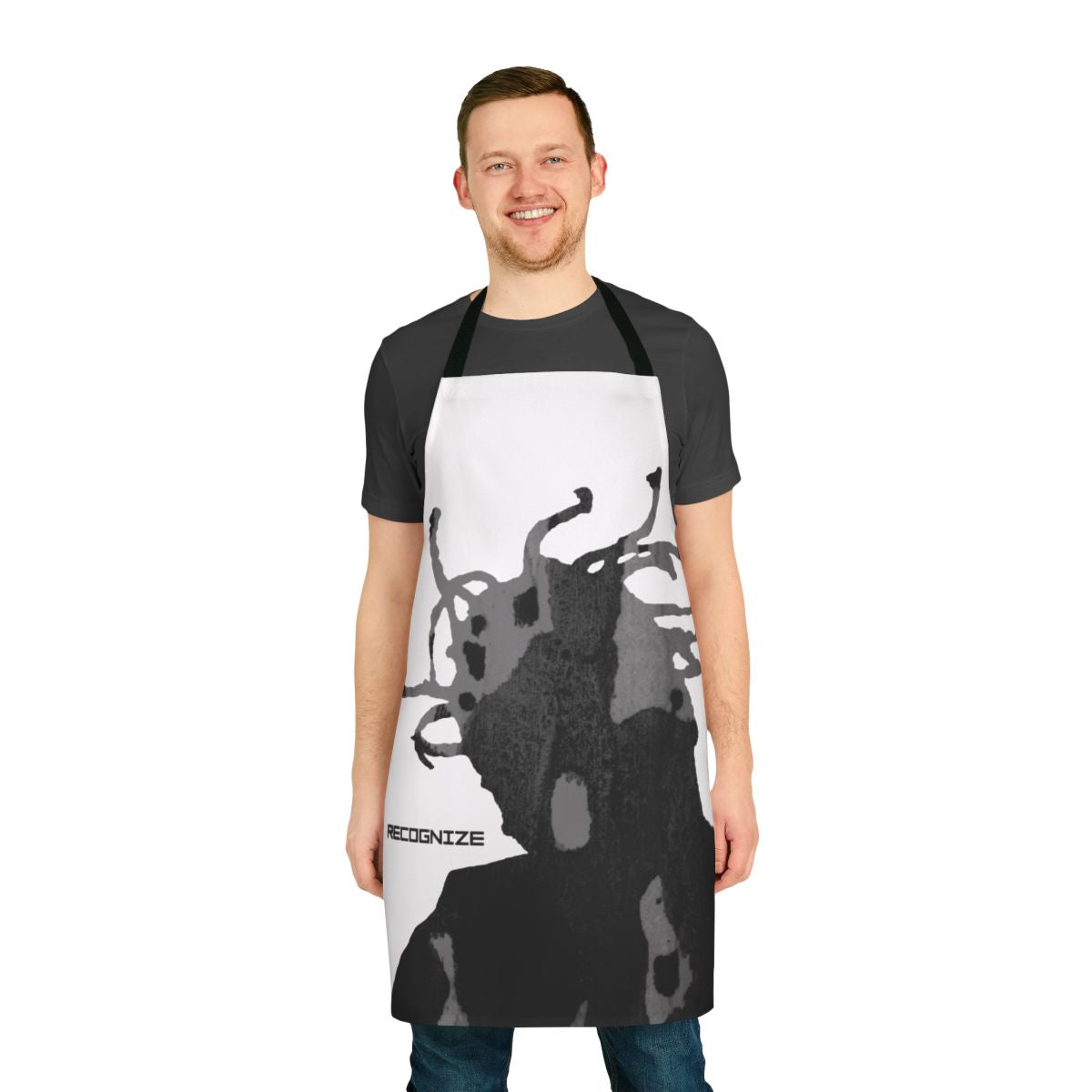 Grey apron featuring Ol Dirty Bastard's iconic "Recognize" design