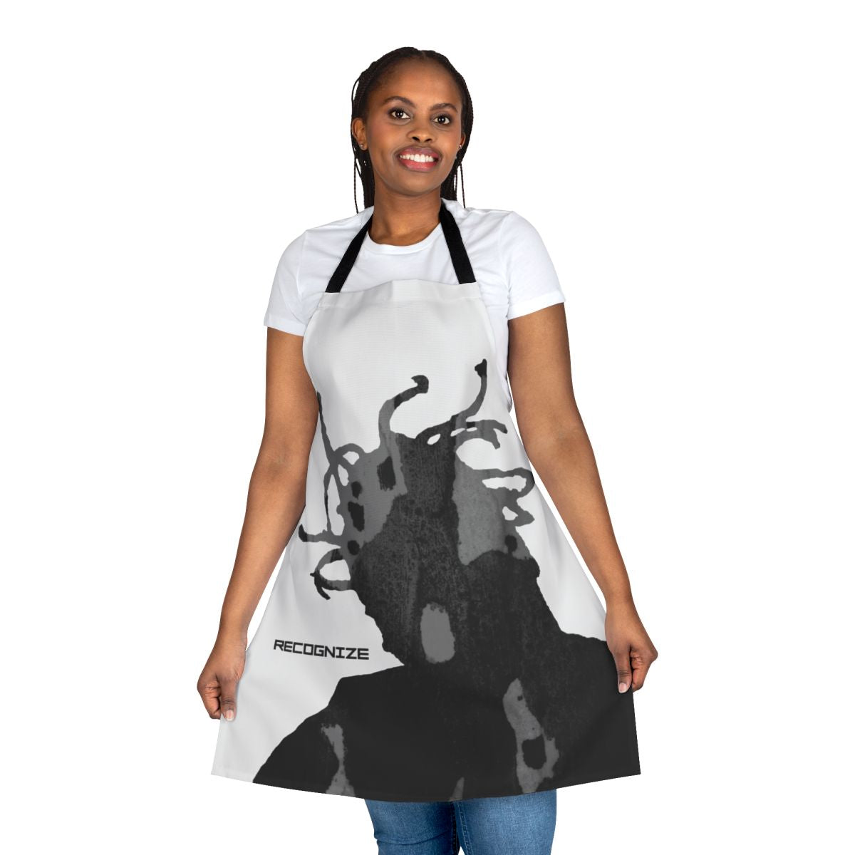 Grey apron featuring Ol Dirty Bastard's iconic "Recognize" design
