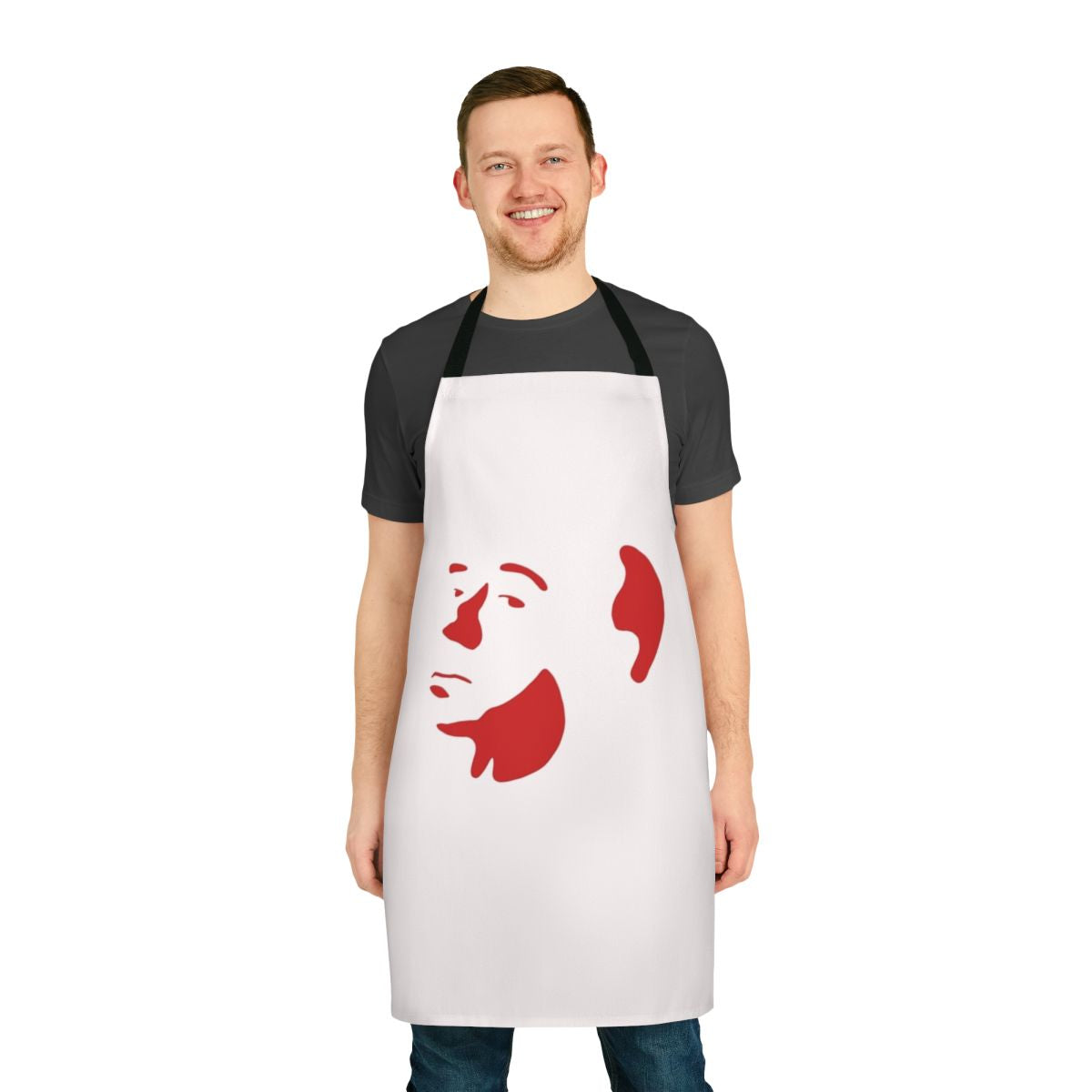 Apron featuring a stylized image of renowned filmmaker Alfred Hitchcock