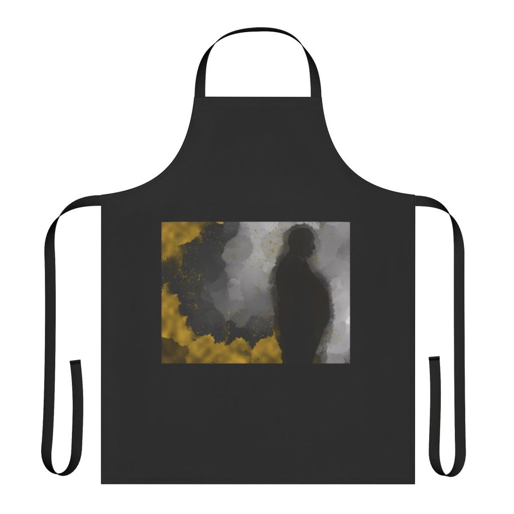 Apron featuring a silhouette of Alfred Hitchcock with gold details