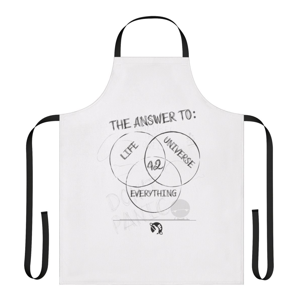 A playful and ironic apron featuring a Venn diagram with "The Answer is 2" inspired by the Hitchhiker's Guide to the Galaxy.