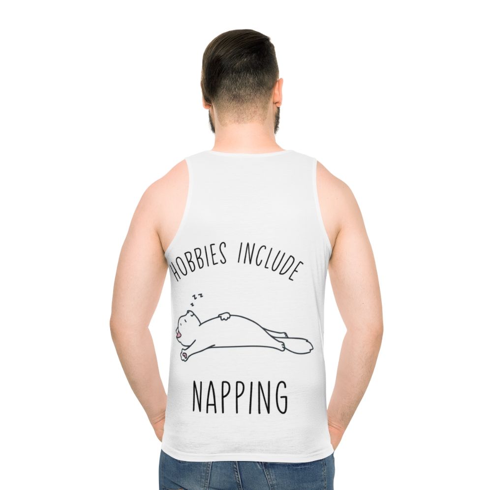 Unisex tank top with "Hobbies Include Napping" design