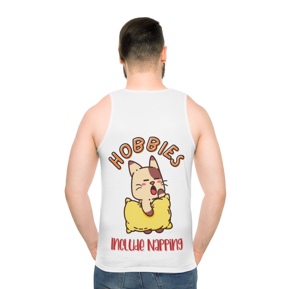 Unisex tank top with "Hobbies Include Napping" design