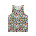 Hobbies Unisex Tank Top with Cartoon Characters and Abstract Pattern