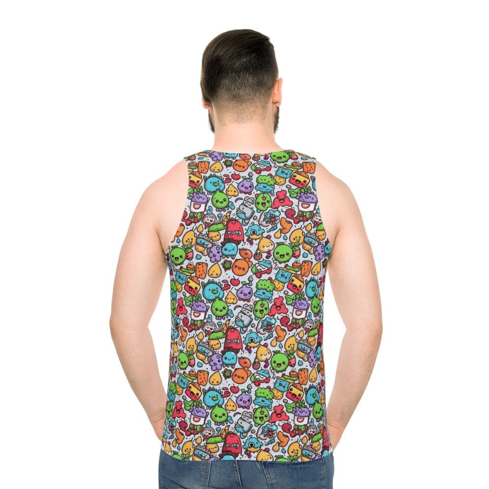 Hobbies Unisex Tank Top with Cartoon Characters and Abstract Pattern