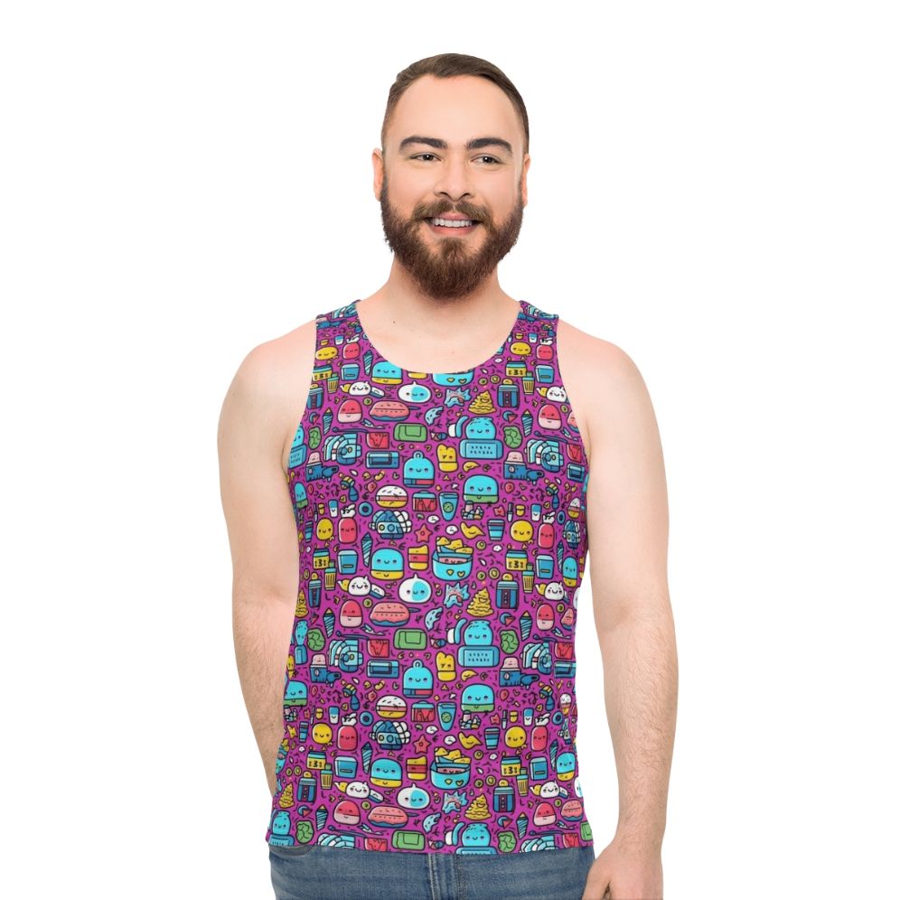 Hobbies unisex tank top with cartoon zoo animals and pineapple print