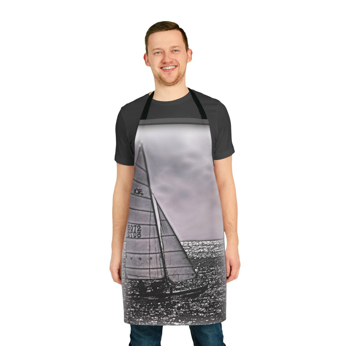 Hobie-inspired sailing apron with ocean, water, and wind motifs