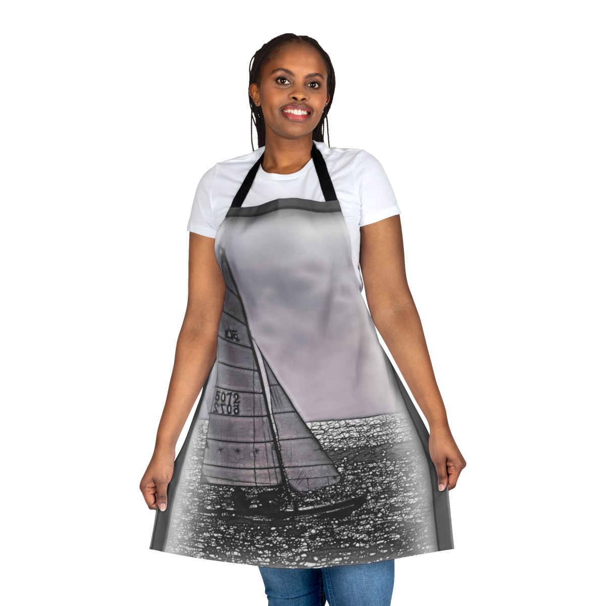 Hobie-inspired sailing apron with ocean, water, and wind motifs