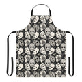 Hockey goalie-inspired beige leather apron with puck and stick design