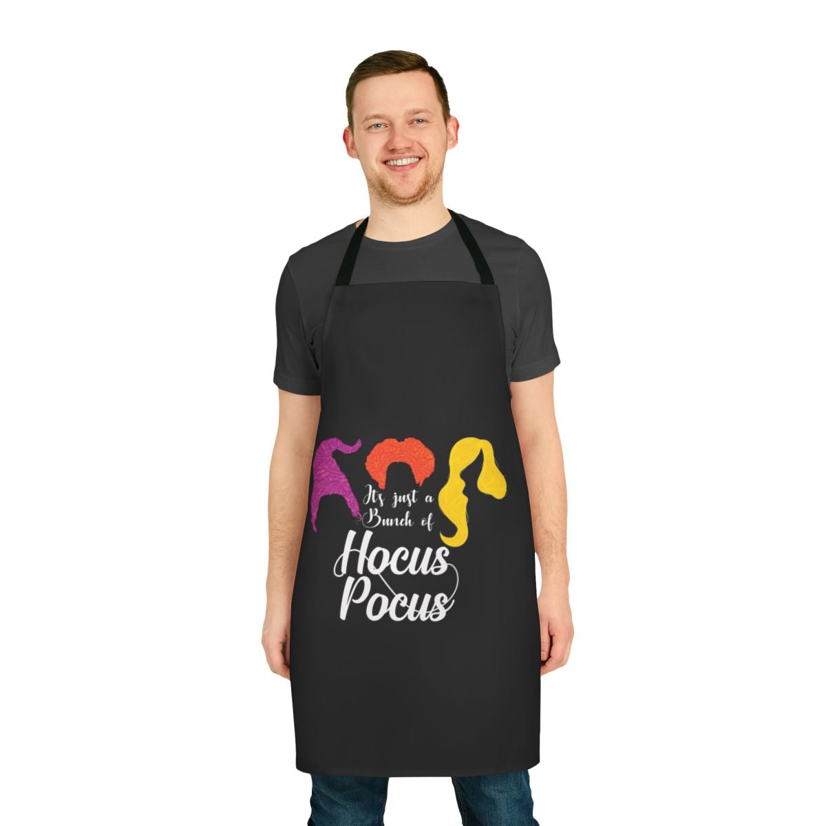 Hocus Pocus-themed apron with a spooky and witchy design for Halloween and fall cooking or baking