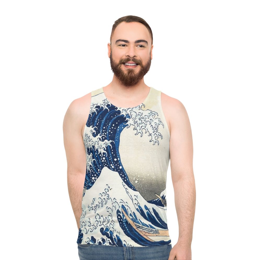 Hokusai's famous The Great Wave Off Kanagawa artwork printed on a unisex tank top