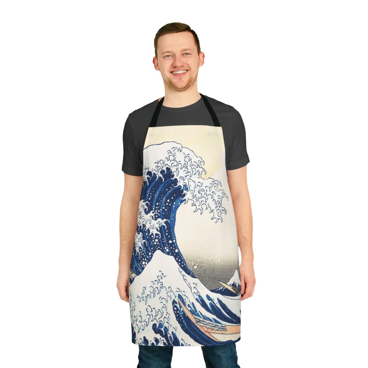 Hokusai-inspired Japanese wave art printed on an apron