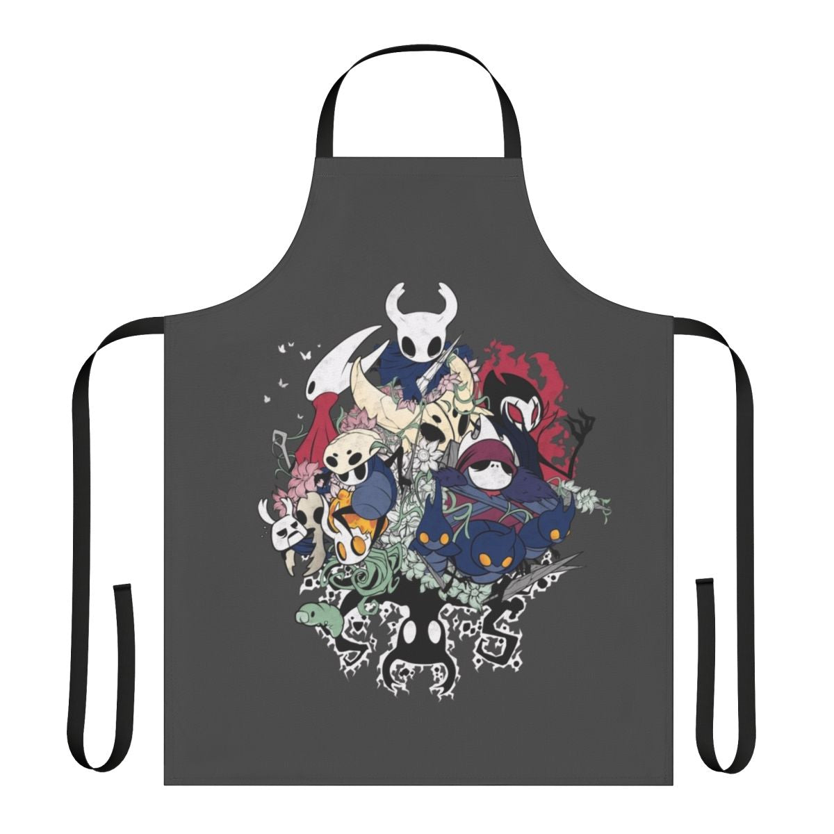 Hollow Knight-inspired apron featuring Hornet and Grimm characters