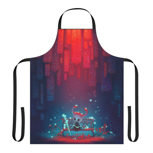 Hollow Knight themed apron with silhouetted knight against a dark background