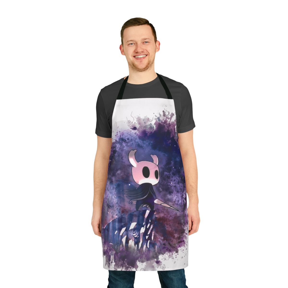 Hollow Knight fan art inspired apron with the knight protagonist character