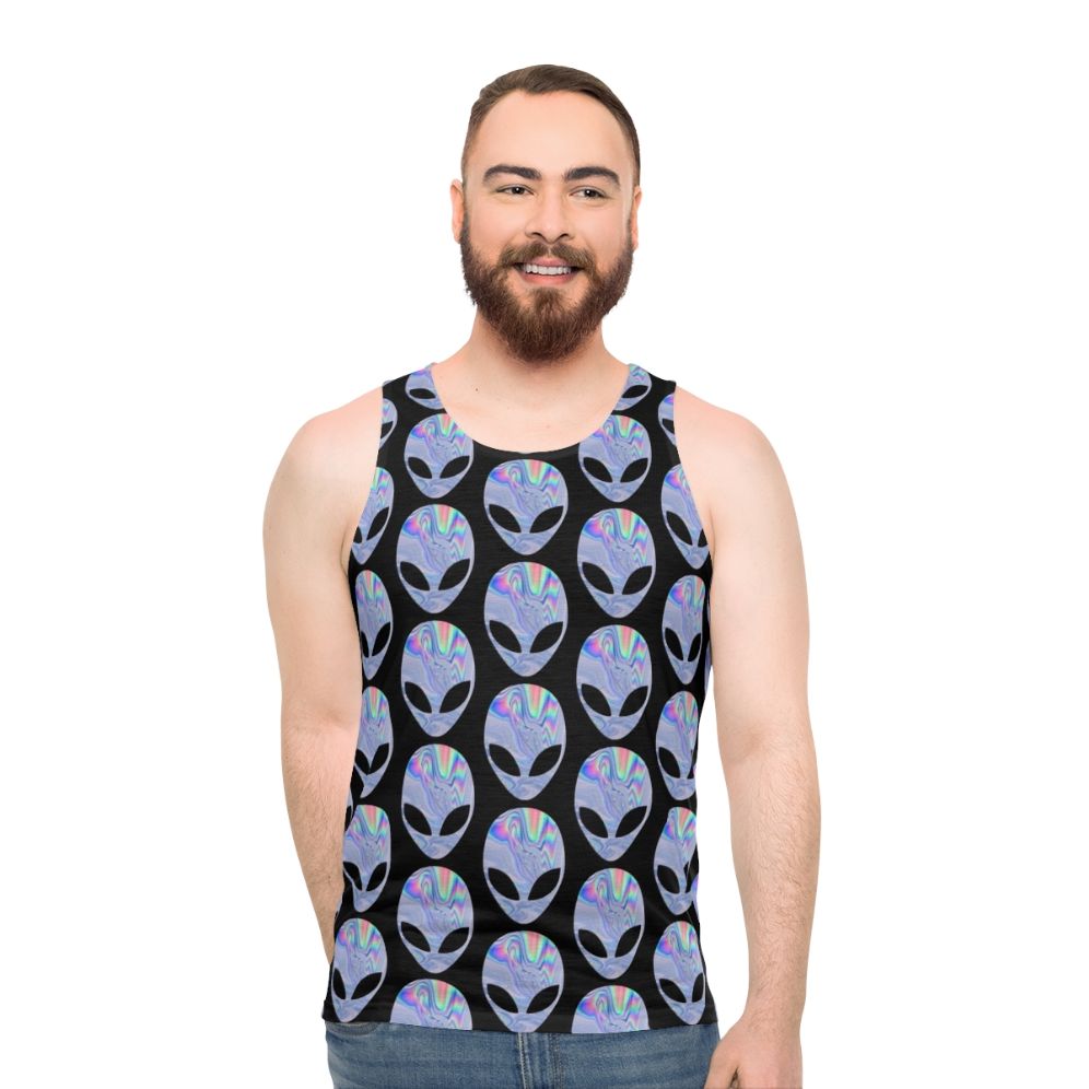 Holographic alien unisex tank top